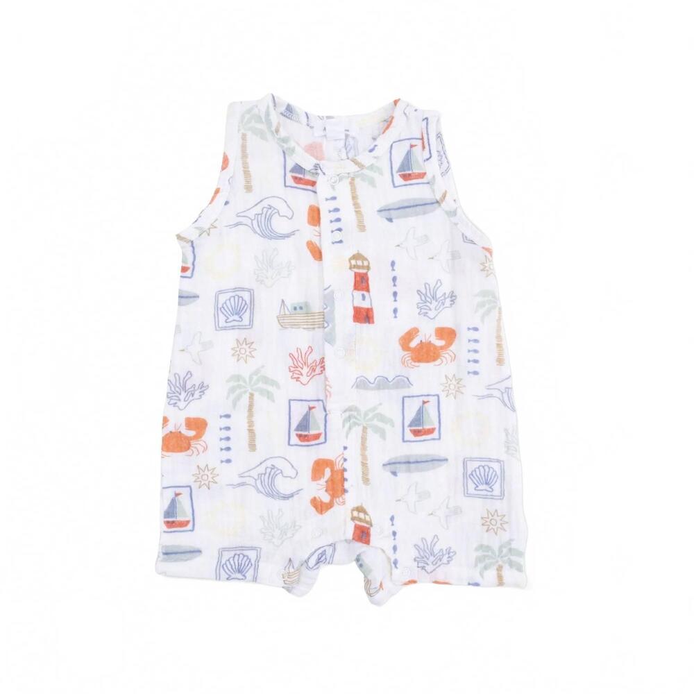 NEW ANGEL DEAR kids club mediterranean sleeveless shortie romper in white